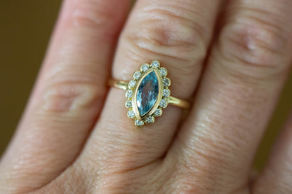 Marquise Aquamarine and Diamond Cluster Ring — view 5