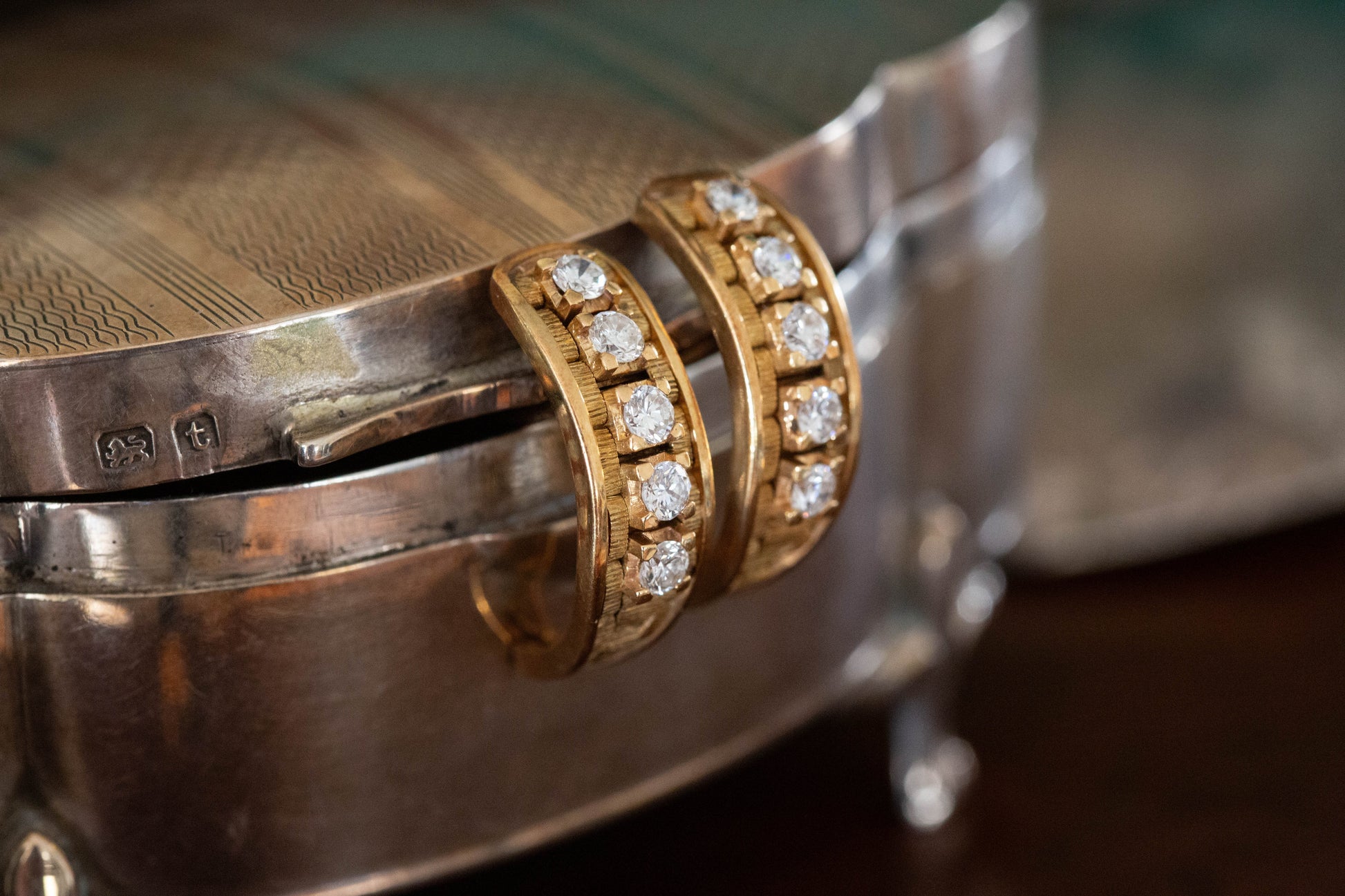 Vintage Diamond Hoop Earrings — view 3
