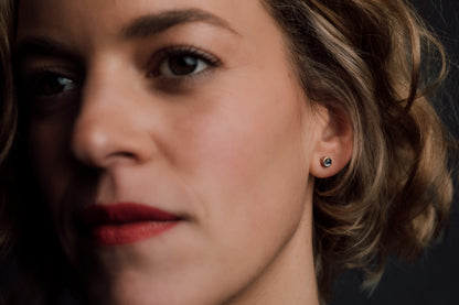 Yellow Gold Moonstone Stud Earrings — view 2