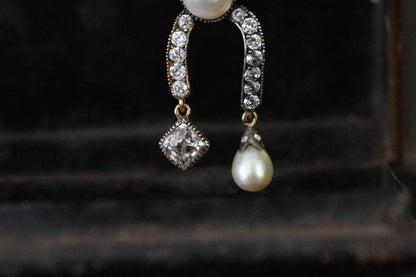 Antique Pearl and Diamond Bow Necklace — view 2