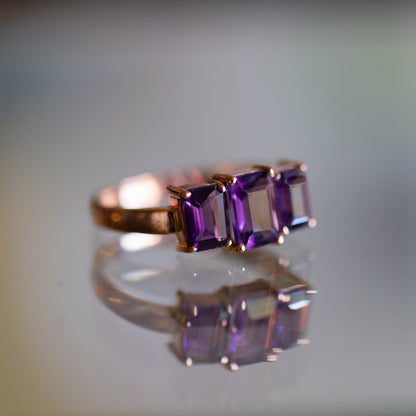 Three Stone Amethyst Ring — view 2