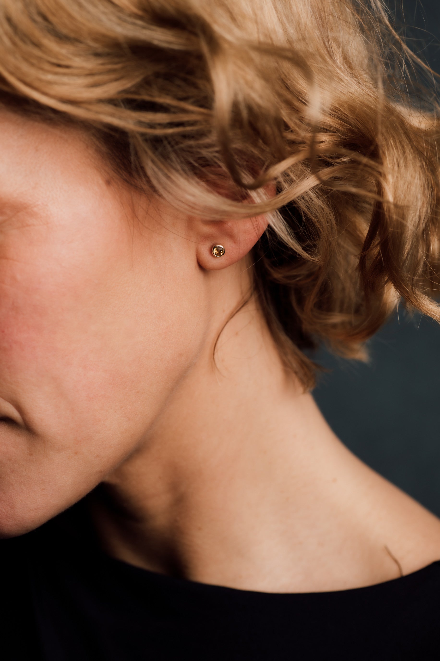 Yellow Gold Citrine Stud Earrings — view 2