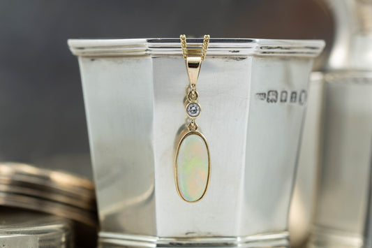 Solid Opal and Diamond Pendant