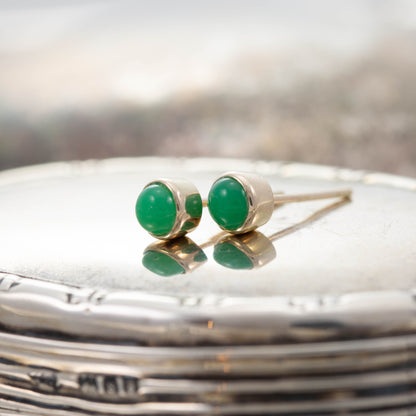 Yellow Gold Chrysoprase Stud Earrings — view 3