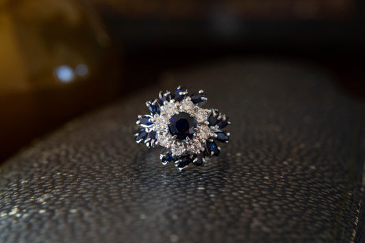 Sapphire and Diamond Cluster Ring