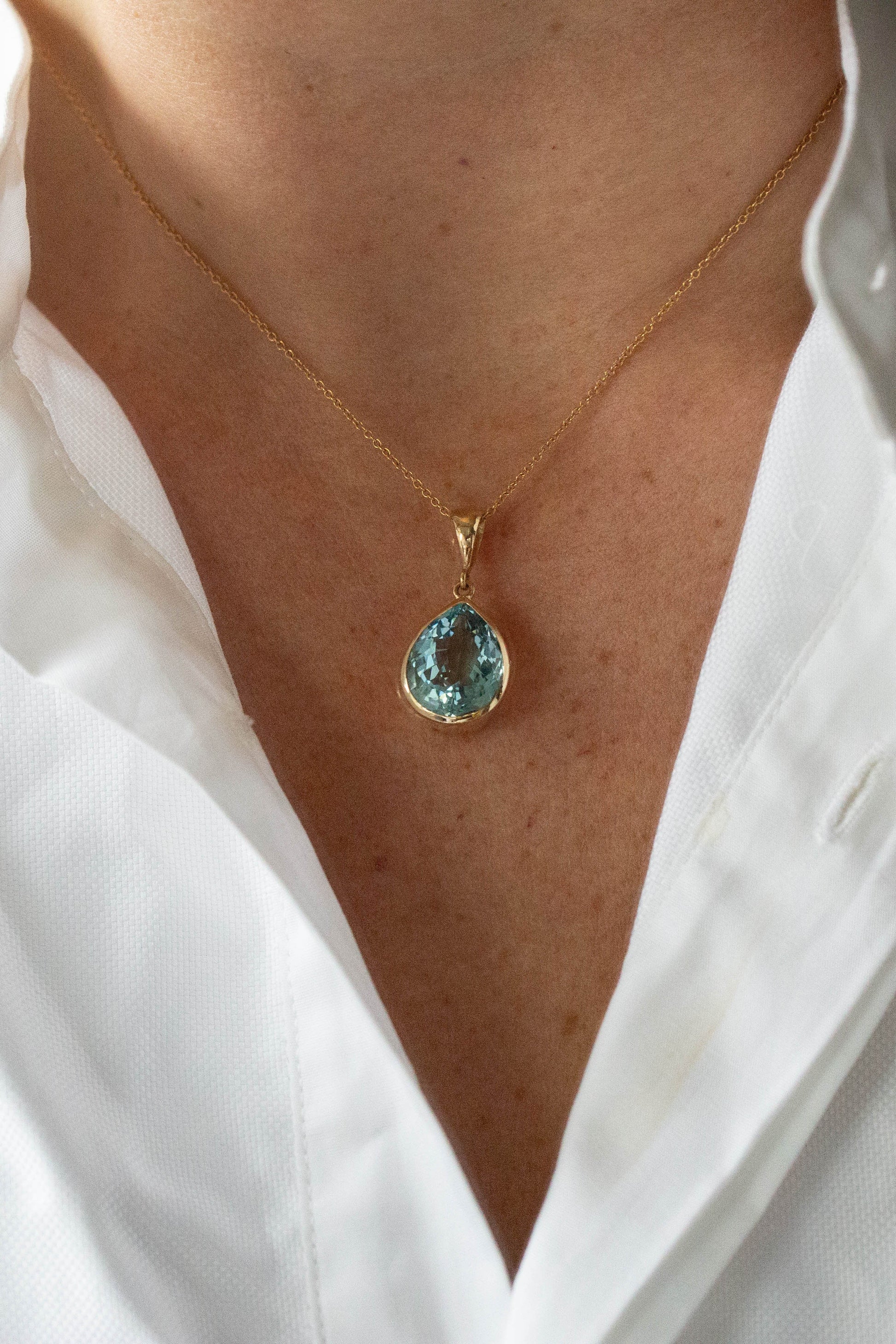 Large Teardrop Aquamarine Pendant — view 2