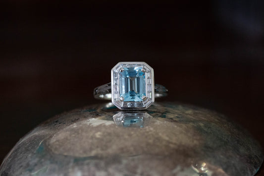 Aquamarine and Diamond Cluster Ring