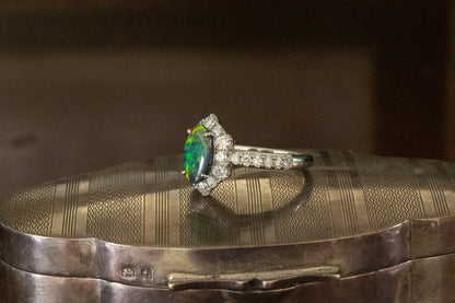 Platinum Black Opal & Diamond Cluster Ring — view 2